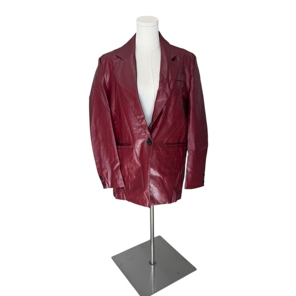 Princess Polly - Jocelyn Faux Leather Boyfriend Blazer Burgundy Sz M/L - Picture 2 of 8
